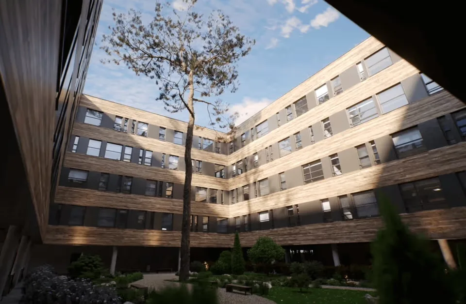 以 V-Ray 彩現的建築中庭