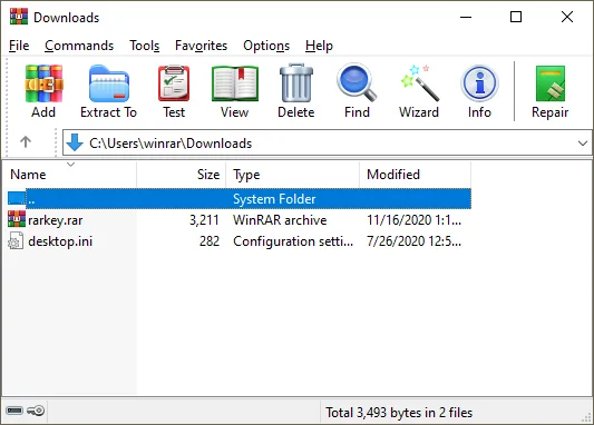 WinRAR 主視窗:工具列與檔案清單